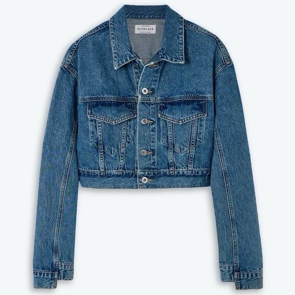 NWT SLVRLAKE 90s Re-Work Distressed Denim Cropped Oversize Jean Trucker Jacket L - Picture 12 of 15